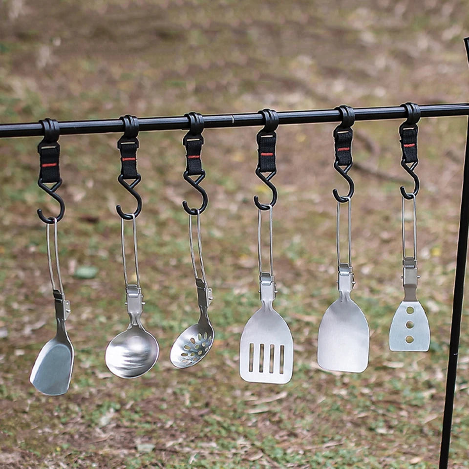Folding Camping Cutlery Set Strainer/Shovel Camp Cooking Utensil Set Travel Cooking Set Outdoor Camping Gear Cooking Accessories