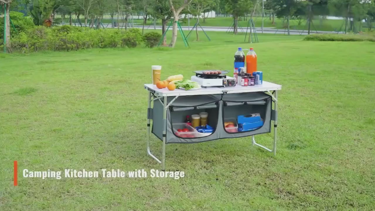 SucceBuyFolding Picnic Table Kitchen Camping Cupboards Aluminum Suitcase Table with Storage Bag Adjustable Height for Outdoor